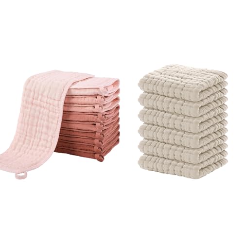 Image of Yoofoss Muslin Burp Cloths for Baby 10 Pack 20''X10'' & Baby Washcloths Face Towels 6 Pack 12x12in