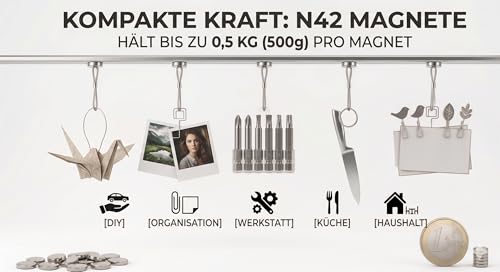 60 Stück Mini Magnete Rund 5x1mm | Stark, Klein, Kleine Neodym Magnets zum Basteln, Magnets | für Whiteboards, Tafeln, Kühlschränke UVM. - Ideal für jeden Haushalt und jedes Büro - Pablika