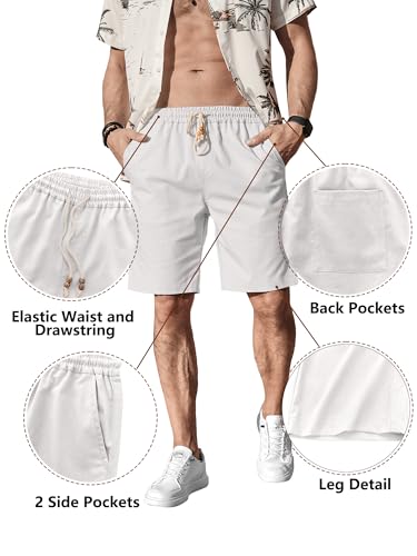Comdecevis Men's Linen Shorts Casual Elastic Waist Drawstring Summer Beach Vacation Yoga Golf Shorts with Pockets3