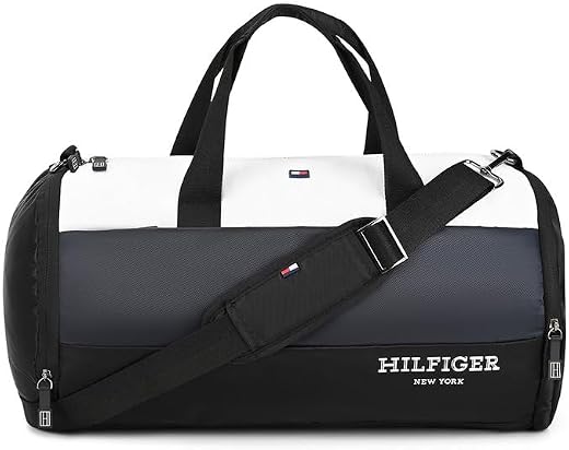 Tommy Hilfiger Unisex Duffel Bag Balchen - Black+Grey+White | 29L Capacity | Separate Shoe &amp; Wet Compartments | Trendy Gym...