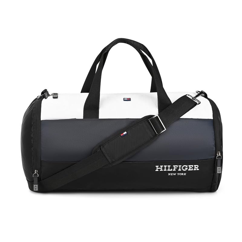 tommy hilfiger Unisex Duffel Bag Balchen - Black+Grey+White | 29L Capacity | Separate Shoe & Wet Compartments | Trendy Gym Bag for Men & Women | Organised Duffle Bag-picture-23