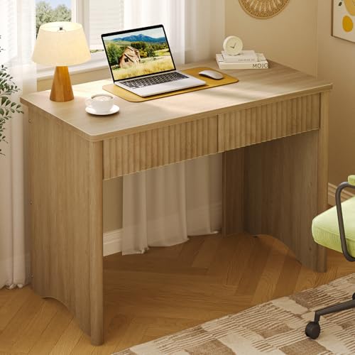 Bestier Fluted Computer Desk with 2 Drawers, 40 Inch Small Wooden Writing Study Work Desk, Computer Table, Compact Executive Home Office Desk for Small Spaces, Bedroom, Study, Living Room