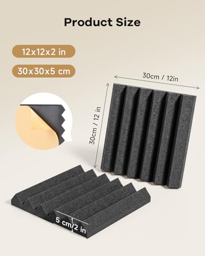 Image of SD SODOCT 36 Pack Wedge Acoustic Foam Panels, Self-Adhesive Sound Proof Foam Panels for Walls, 12 x 12 x 2 Inches High Density Acoustic Foam, Fire Resistant, Studio Wall & Ceiling Panels, Black