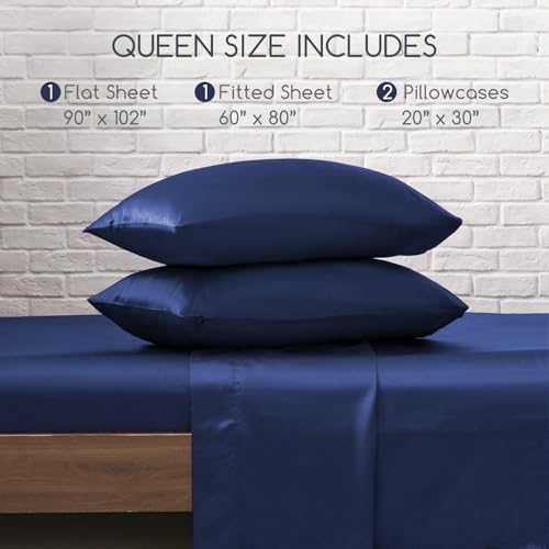 Image of MR&HM 4Pcs Satin Sheets(Queen, Navy Blue)