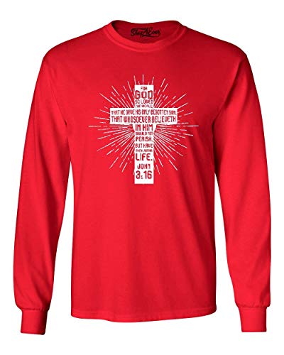 John 3:16 Chemise à manches longues avec verset biblique, Rouge, Taille 3XL