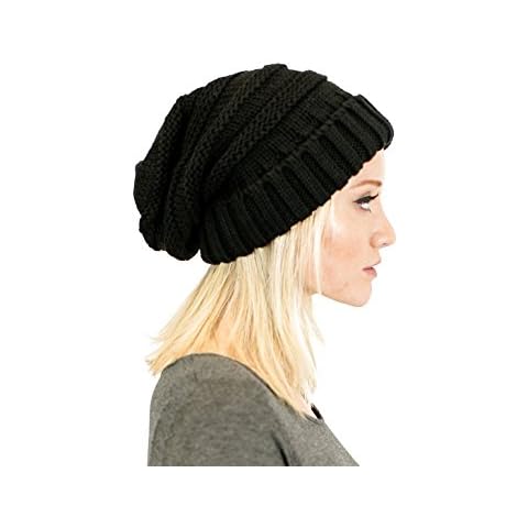 NioBe Clothing Soft Knit Oversized Stretchy Unisex Slouchy Beanie (Black) Cover