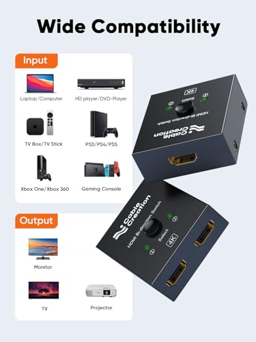 Image of CableCreation HDMI Male to 2 HDMI Female Adapter Bi-Directional Switch for 4K /60Hz