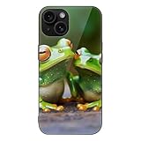 HKMNLEW Glas-Handyhülle für iPhone 15, lustige grüne Frösche Drucke...