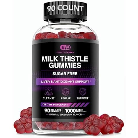 EFFECTIVE NUTRA Milk Thistle Gummies - Sugar Free Milk Thistle 1000mg Extract, Liver Detox and Antioxidant Support (90ct) Cover