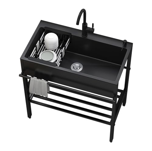 Évier de cuisine en acier inoxydable avec robinet et distributeur de savon noir