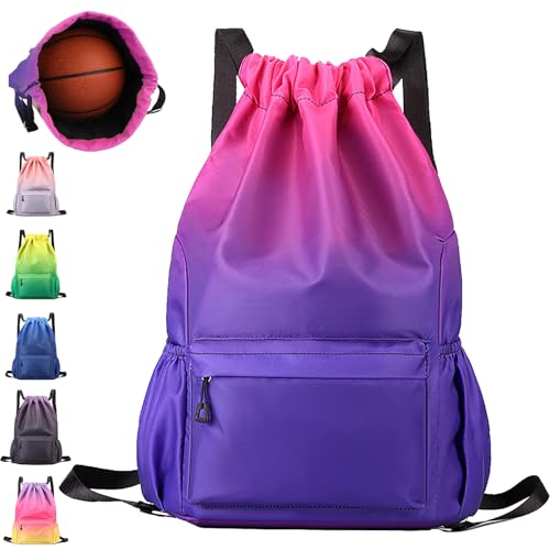 AUNGCSHE Turnbeutel Sportbeutel Mädchen Jungen, Schwimmtasche Kinder, Turnbeutel mit Kordelzug, Wasserdichter Rucksack, Sportrucksack, 33 * 16 * 49 cm Große Kinder Sporttasche (Lila)