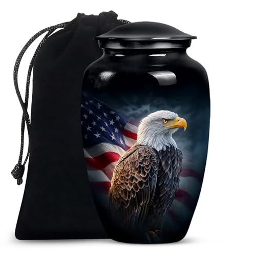 Image of American Flag Eagle Urn for Ashes Adult Male, Patriotic Funeral Urns for Human Ashes Adult Female, Black Military Urn for Ash Mom & Dad (Large, 10 Inch)