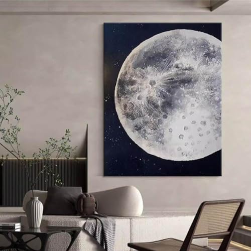 Peinture texture lune abstraite minimaliste toile décoration murale grand format