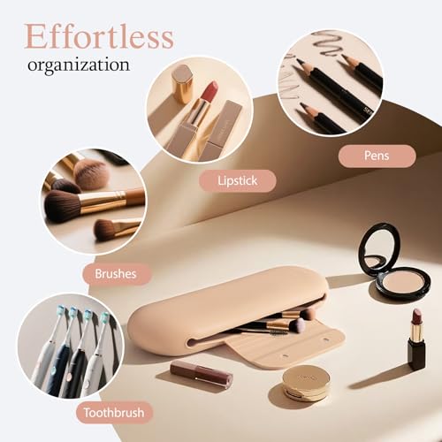 Silicone Makeup Brush Holder Set – Portable Travel Makeup Brush Holder with Makeup Sponge Holder and Foldable Cleaning Bowl – Upgraded 3-in-1 Cosmetic Organizer Set (khaki)2
