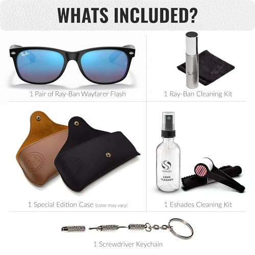 Image of Ray-Ban RB2132 NEW WAYFARER FLASH Square Shaped Sunglasses for Men & Women with Official RAYBAN Eyewear Kit