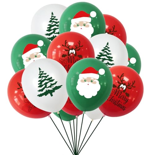 Viojrlly Globos de Navidad, 15 Unidades, Globos de Navidad, Decoración de Navidad, Globos de Látex, Papá Noel, Muñeco de Nieve, Decoración de Fiesta de Navidad, Globos de Helio, Cenas de Navidad (A)
