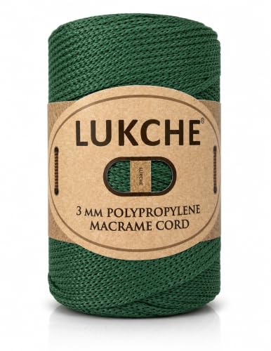 Lukche 3mm Premium Polyester Macrame Cord, 147 Yards, 100% Polypropylene Macrame Rope for Crochet, Wall Hangings, Plant Hangers, Macrame Bags, Basket Bases and DIY Crafts (Grass Green 1)