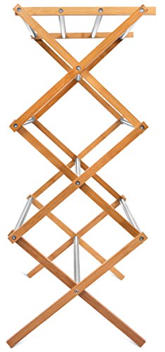 Birdrock Home Folding Steel Clothes Drying Rack - 3 Tier - Water-Resistant Bamboo Wood - Fully Assembled Collapsible Dry Rack - Walnut (Brown) #TOP5