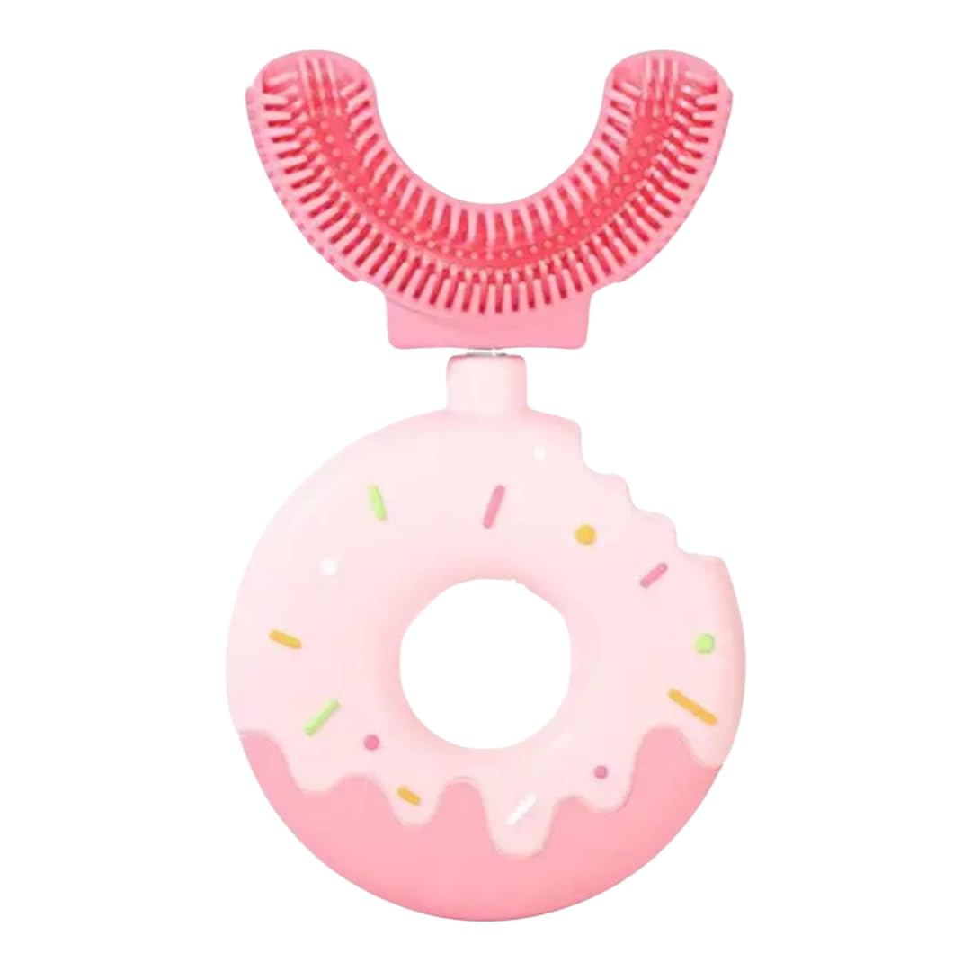 Cepillo de dientes en forma de U para bebé, diseño de donut, color rosa mediano