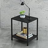 Hafenpo Black Metal Nightstand - 2 Shelf Multipurpose End Table, Sturdy Bedside Table, Easy to Clean, Suitable for Bedroom, Living Room, Hallway