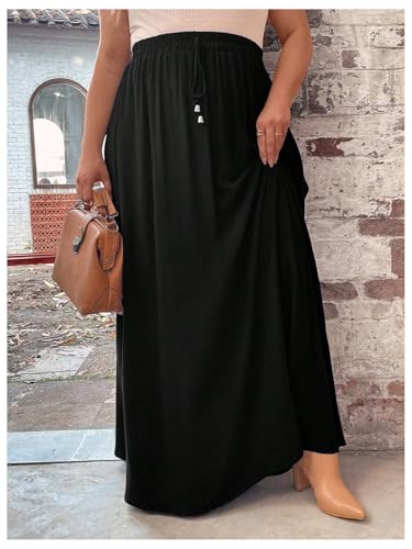 Verdusa Women's Plus Size Drawstring Waist Maxi Skirt A Line Flowy Skirts Basic Casual Outfits3