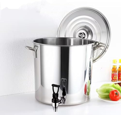 Olla de acero inoxidable con tapa, olla redonda de 5 litros con fondo compuesto, jarra de leche gruesa con grifo, asas suaves al tacto
