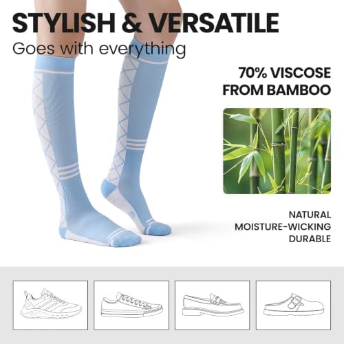 Owcorowan Bamboo Viscose Compression Socks 15-20 mmHg Knee High,3 Pairs - 2