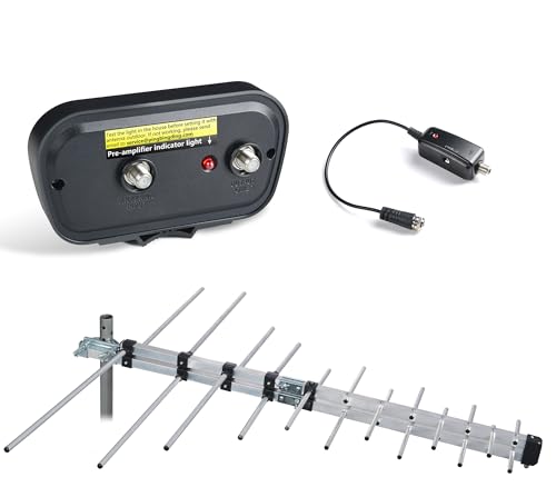 PIBIDI Outdoor Yagi HD TV Antenna with External Preamplifier and 4G/5G LTE Filter – Long-Range Digital Antenna for Attic, Roof, or RV, Clear OTA 4K/1080P Reception, Professional Signal Booster