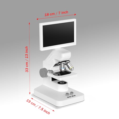 Image of WiFi Biological Digital Microscope with 7 inch inch Screen, 1600X Optical Objective Lenses, STEM Microscope Kit, with Dark Field vision, white, GF300C