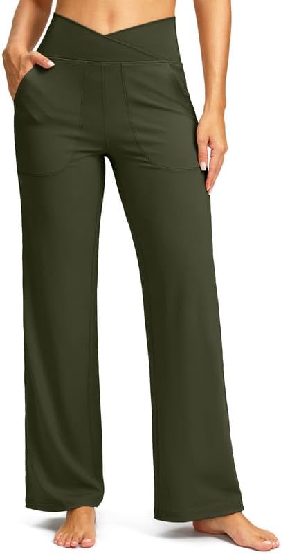 Soothfeel Wide Leg Pants Woman Yoga Pants with Pocket Crosscover High Waist Stretch Work Lounge Casual Dress Sweatpants