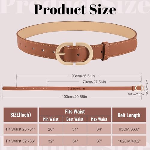 5-Pack Women's Leather Belts Set - Gold Buckle Waist Belts for Jeans, Pants & Dresses in 5 Colors4