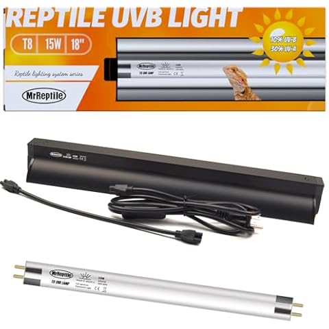 MRREPTILE T8 UVB Reptile Light, 15W 10.0 UVB Lamp for Desert Reptiles, Bearded Dragon UVB Light Bar, UVB Reptile Liner Light Fixture and Tube Bulb Cover