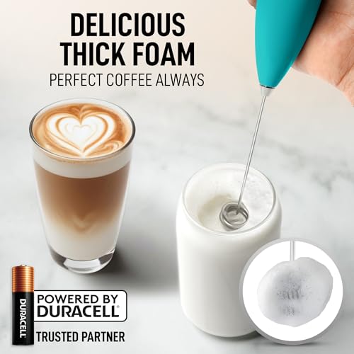 Image of Zulay Kitchen Powerful Milk Frother Wand With Duracell Batteries - Ultra Fast Handheld Drink Mixer - Electric Whisk Foam Maker for Coffee, Lattes, Cappuccino & Matcha - Double Whisk - Caribbean Aqua