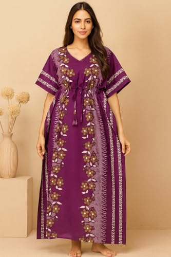 Image of Bahumaan Pure Cotton Kaftan Nighty for Women | Kaftan Maxi for Women | Kaftan Night Gowns for Women | Cotton Nighty for Women Stylish |