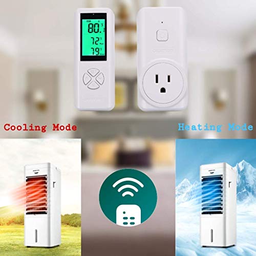 Digiten Wireless Temperature Controlled Outlet, Digital Plug In Thermostat Outlet With Remote Control Built In Temp Sensor Heating & Cooling For A/C, Fans, Heaters (Remote Control Detect Temperature) #TOP4