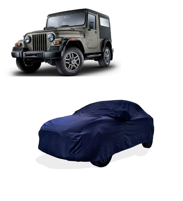 Car Cover - Four Wheeler Car Cover Compatible with Mahindra Thar CRDe Car Body Cover with Water-Resistant Premium Durable Fabric - Blue Color Blue Look-image-49