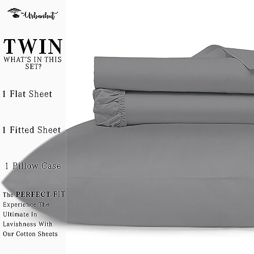 URBANHUT 800 Thread Count Egyptian Cotton Sheets Twin Size, Long Staple Sheets Set for Twin Size Bedding, 3 Pc Bed Sheet Sets, Luxury Hotel Sateen Sheets Fits 16" Deep Pocket - Dark Grey
