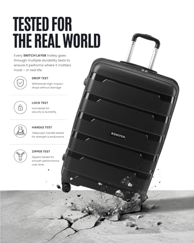Image of SNITCH Layer 2Pc Set Black Polypropylene Hard Travel Suitcase - Trolley Bag Set of 2 & Luggage with 8 Wheels, Premium Lock, Wet & Dry Pouch & Free Shoe Bag