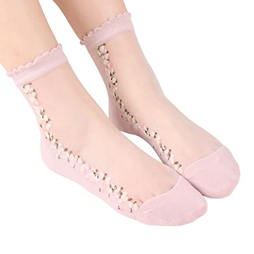 YOLAI 1 Pair Women'S Solid Hollow Out Mesh See Through Lightweight Breathable Crew Socks Dress Socks Fishnet Socks