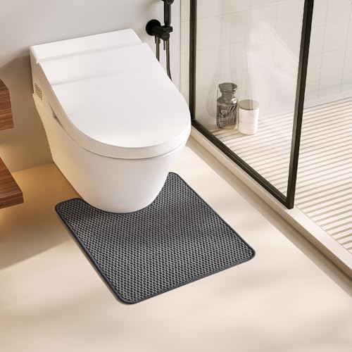 TYUU Toilet Rug Thin Toilet Rugs U Shaped Washable Non Slip Absorbent Quick Dry Low Pile Toilet Mat Dark Grey 20x24 U Shape