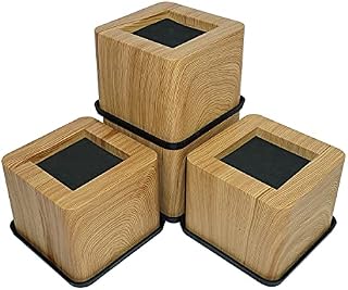 aspeike 3 INCH Square Bed and Furniture Risers Heavy Duty Bed Lifts - Lifts Up to 2,200 LBs Couch Sofa or Table RisersPlastic Wooden Color, 4 Pcs