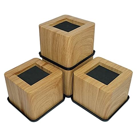 aspeike The New Upgrade 4 Pcs 3 INCH Square Bed and Furniture Risers Heavy Duty Bed Lifts - Lifts Up to 2,200 LBs Couch Sofa or Table Risers(Plastic) Wooden Color Cover