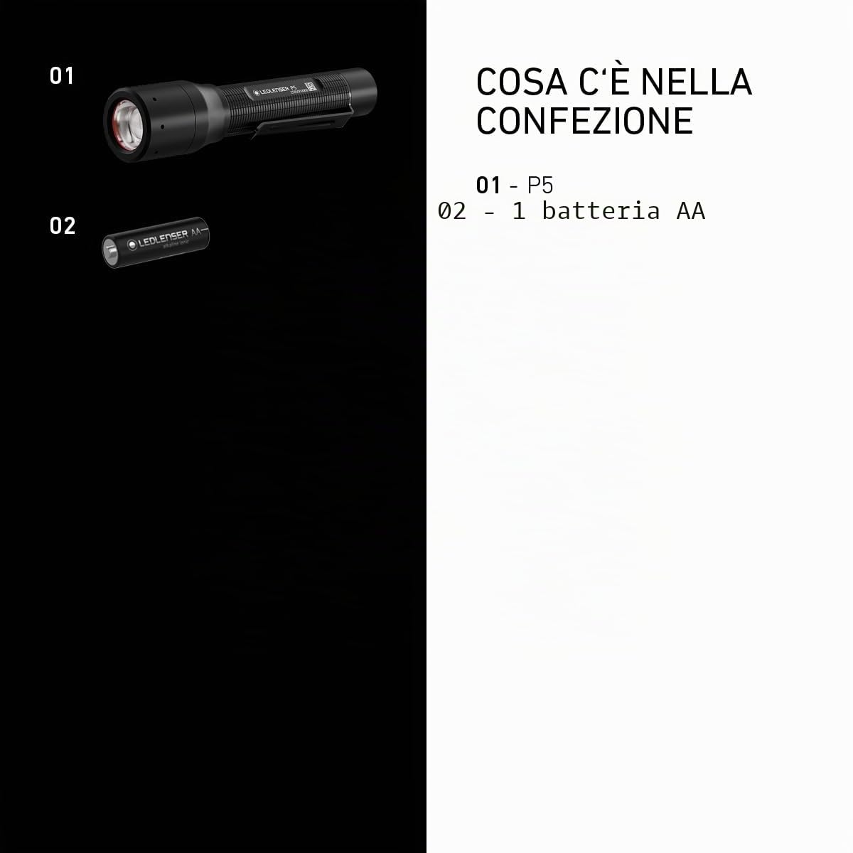 Ledlenser P5 Torcia LED, 200lm, Portata 170m, Batterie AA, IP54, 8h, 80g | Portata 170m, messa a fuoco regolabile, 80g, 3 modalità, ideale per passeggiate notturne, escursioni e campeggio