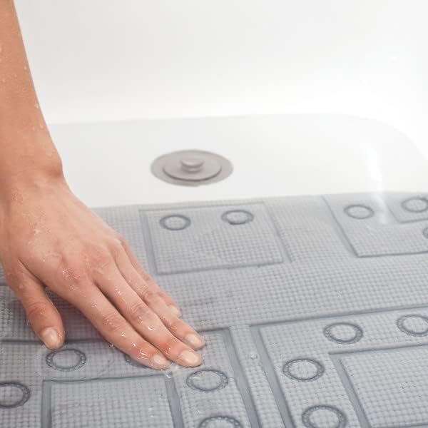 Gray PVC Safety Grip Bathtub Mat with Suction Cups, 17 x 36 Inches