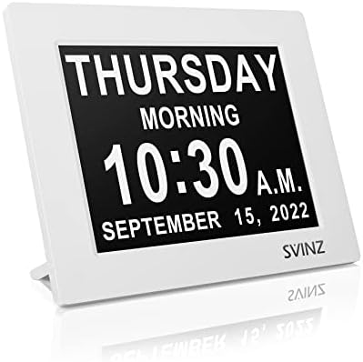 SVINZ 8" Dementia Clock, Ultra Large Display for Seniors, Digital Day Clock with 5 Alarms, Auto-Dimming Clock for Bedroom with Day and Date for Elderly Vision Impaired, Memory Loss (White)