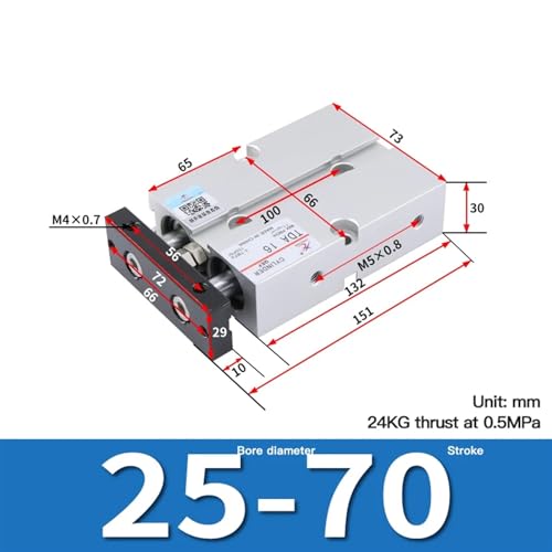 Cylindre d'alésage de 25 mm alignement parfait TN25x70