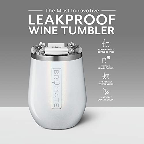 Brümate Uncork'd Xl Müv - 100% Leak-Proof 14Oz Insulated Wine Tumbler With Lid - Vacuum Insulated Stainless Steel Wine Glass - Perfect For Travel & Outdoors (Glitter White) #TOP1