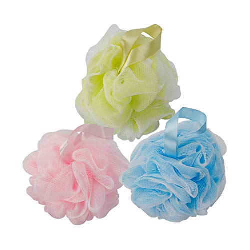 3 Pack Shower Puff, Colors Bath Sponge Big Full Lather Cleanse 60g/pcs, Pouf Ball for Exfoliate Bathing Accessories by WEIKILLY