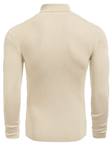 Image of COOFANDY Mens Ribbed Slim Fit Knitted Pullover Casual Turtleneck Sweater | Premium anti-shrink knit turtleneck. Soft, warm & stretchy-perfect for casual, work or outdoor wear in fall /winter.