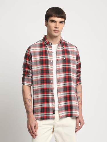 Image of Men Multi Checked Slim Fit Cotton Casual Shirt